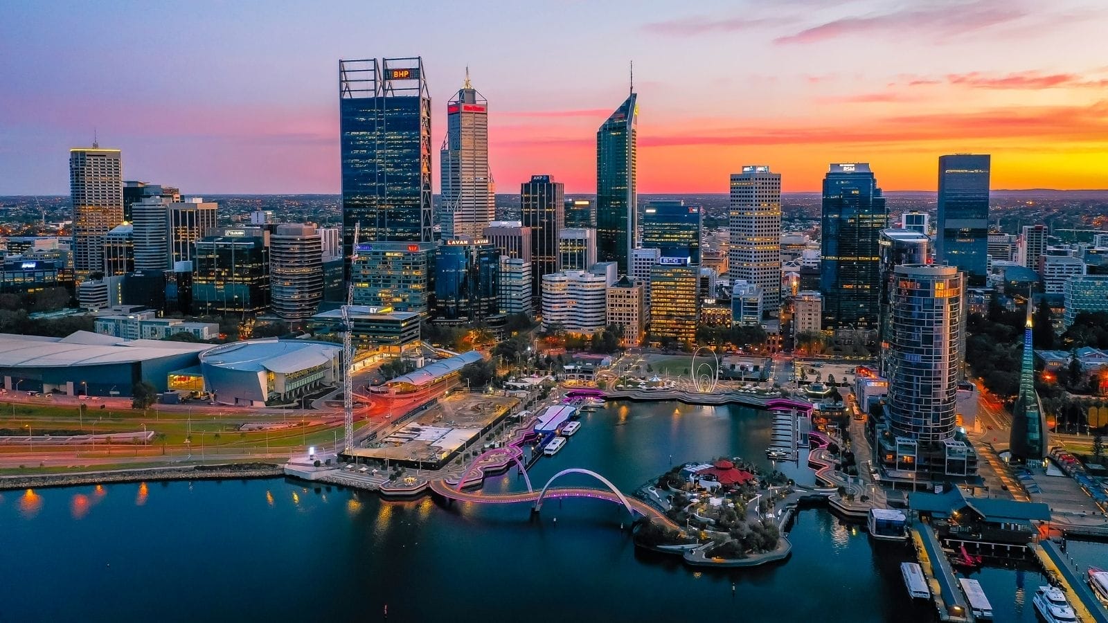 Sydney skyline of the financial district at dawn.