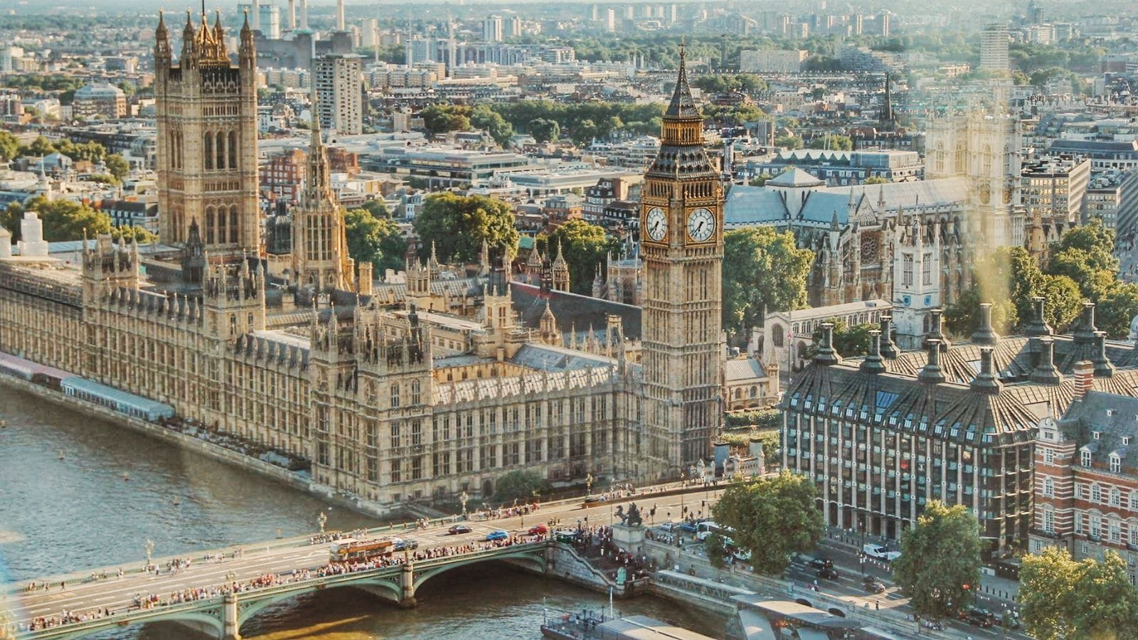 Aerial view of the Palace of Westminster, London