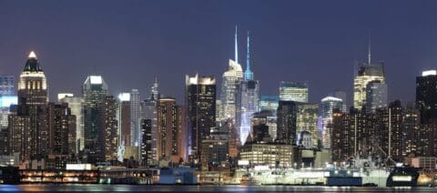 Skyline of New York City by night