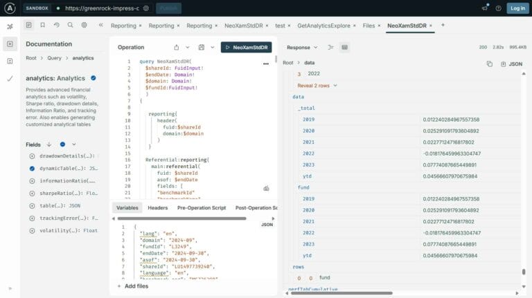 NeoXam Impress Data report api screenshot